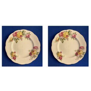 Queen Anne England Bone China MANOR ROSES Set Of 2‎ Butter Or Cake Plates